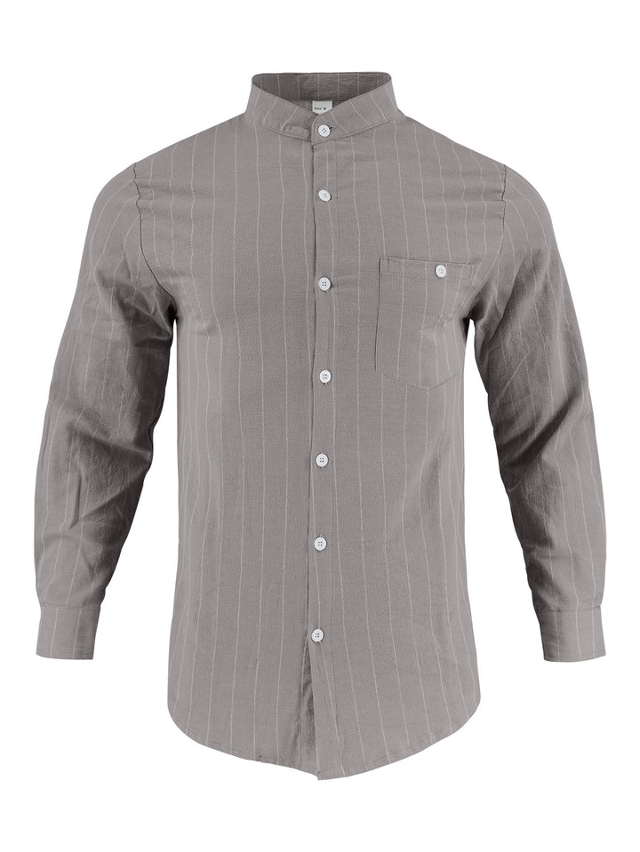 Men's long sleeve shirt with modern stand-up collar and fine stripe pattern Lisslune