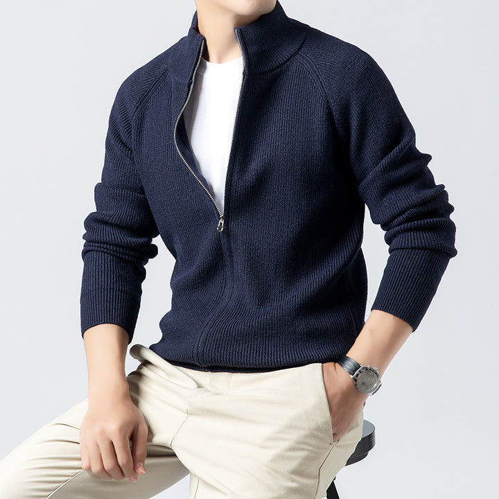 Men's Cardigan with High Collar and Full Zip Lisslune