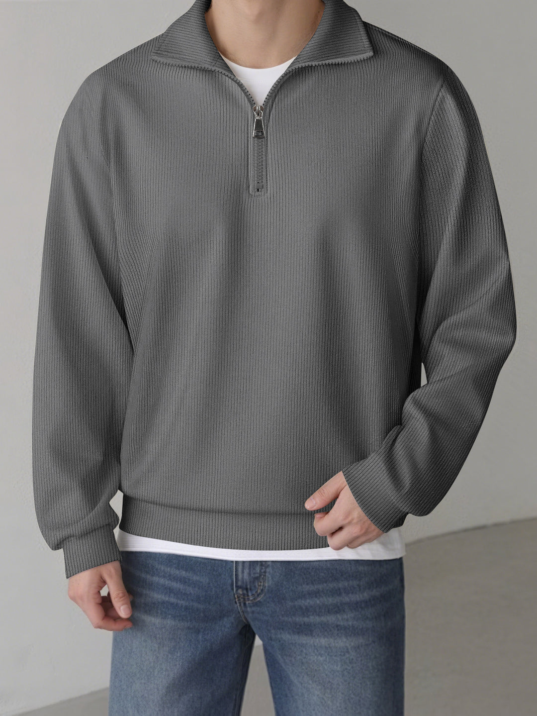Men's Sports Sweater with Zipper and Textured Design Lisslune