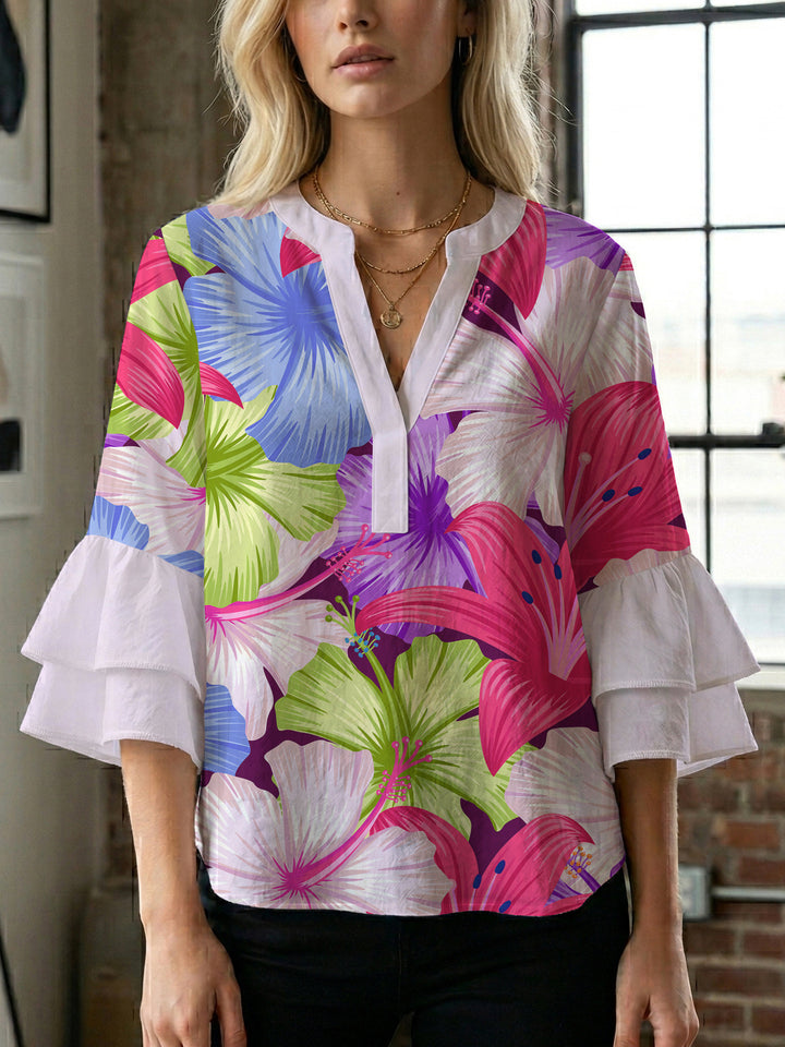 Women's blouse shirt with voluminous sleeves and floral pattern Lisslune
