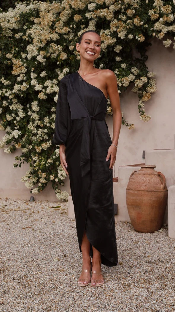 Ladies wrap dress with asymmetric design and elegant waist belt Lune London