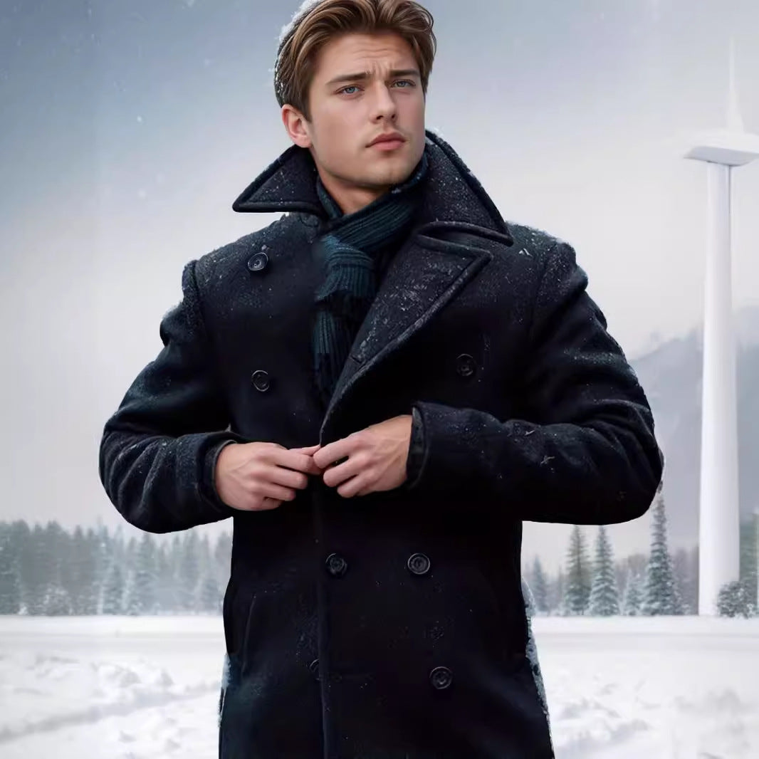 Men's classic and stylish wool coat with double-breasted button closure Lisslune