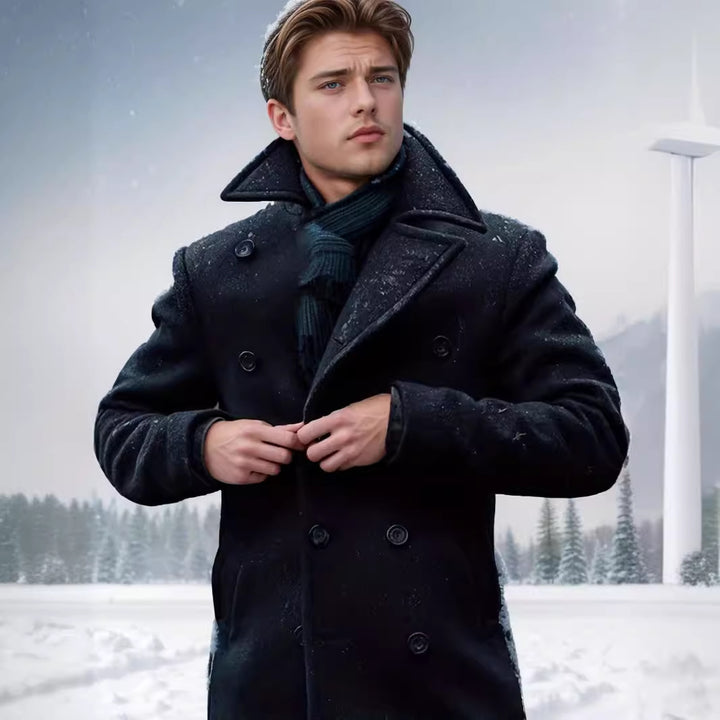 Men's classic and stylish wool coat with double-breasted button closure Lisslune
