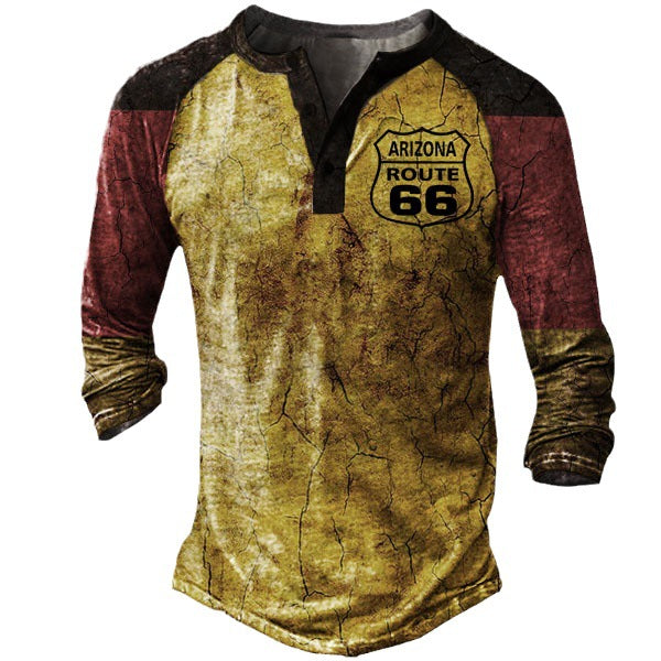 Men's Long Sleeve Henley T-Shirt with Creative Print and Stylish Button Closure Lisslune