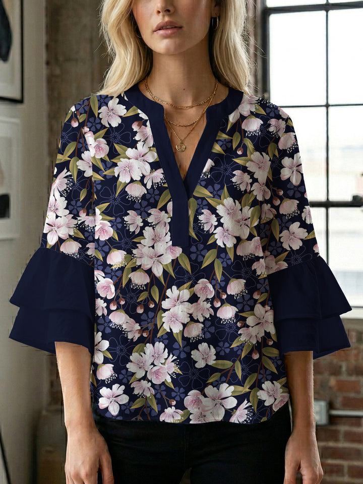 Women's blouse with voluminous sleeves and floral design Lisslune