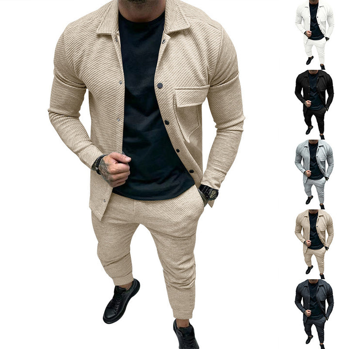 Men's fashionable leisure set with textured top and elastic pants Lisslune