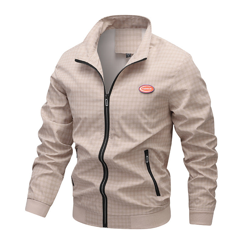 Men's fashionable transitional jacket with unusual check pattern and practical pockets Lisslune