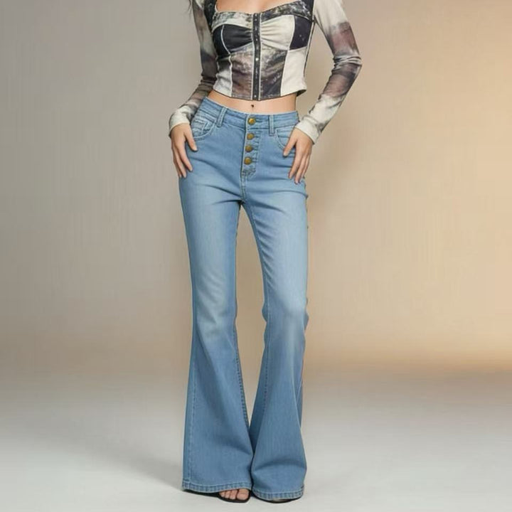 Damen Schlagjeans mit bunten Knopfdetails und hohem Bund Lisslune