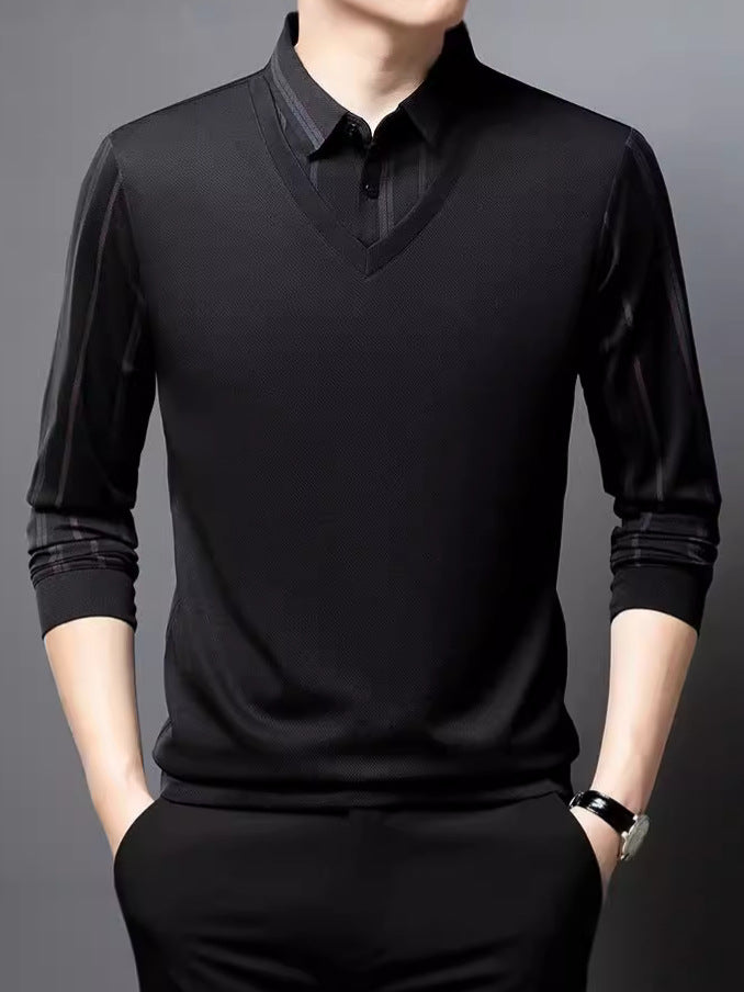 Men's V-neck sweater with striped sleeves Lisslune