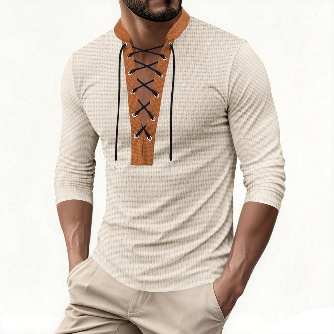 Men's long sleeve shirt with modern lacing design Lisslune