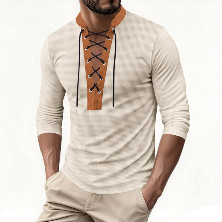 Men's long sleeve shirt with modern lacing design Lisslune