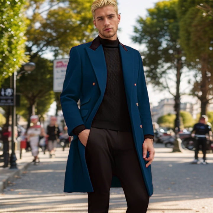 Men's modern urban coat with double-breasted button closure and velvet collar Lisslune