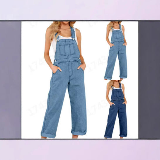 Women's casual denim overalls with practical pockets and wide legs Lisslune