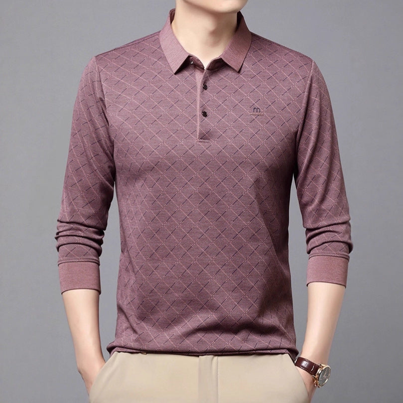 Men's Fashion Long Sleeve Polo Shirt with Textured Design Lisslune