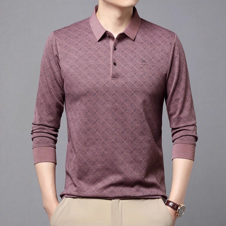 Men's Fashion Long Sleeve Polo Shirt with Textured Design Lisslune