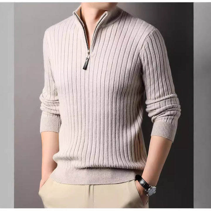 Men's knit sweater with modern stand-up collar in ribbed design Lisslune