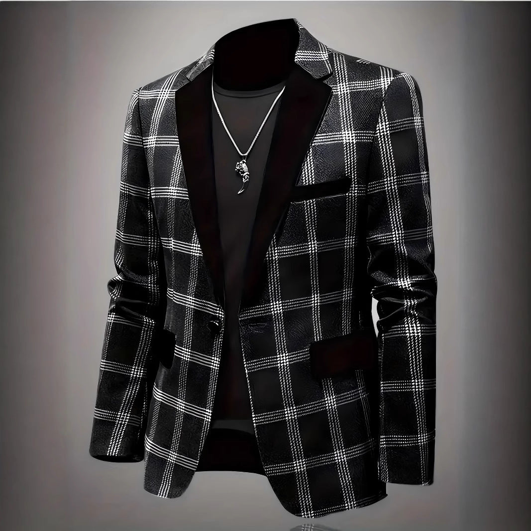 Men's Elegant Check Blazer with Velvety Lapel Lisslune