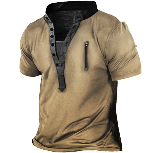 Men's short-sleeve shirt with creative stand-up collar and practical zip pocket Lisslune