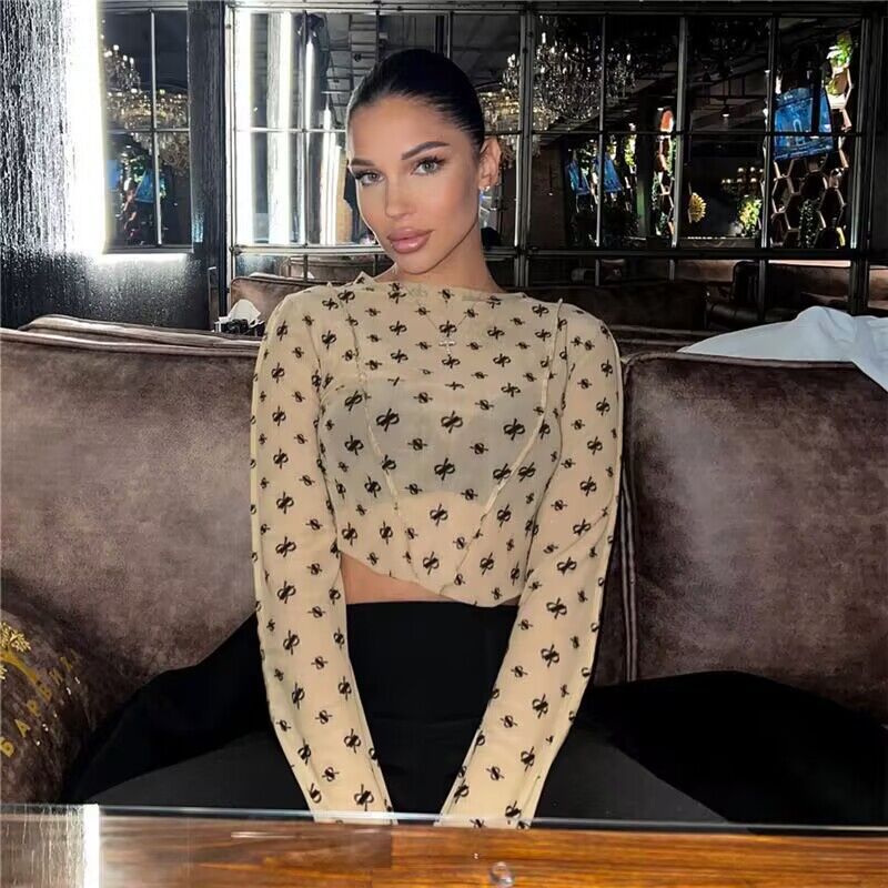 Women's Transparent Top with Long Sleeves and Delicate Pattern Lisslune