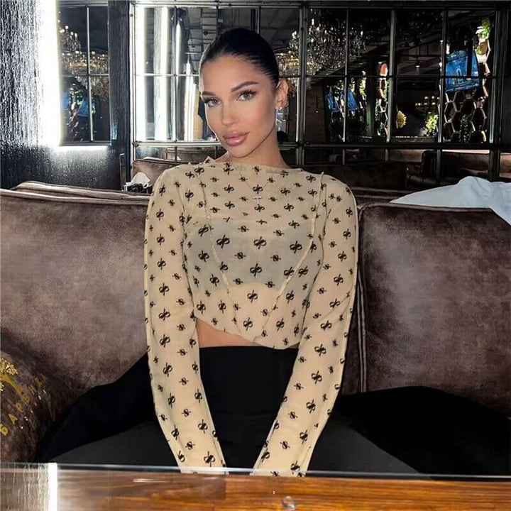 Women's Transparent Top with Long Sleeves and Delicate Pattern Lisslune