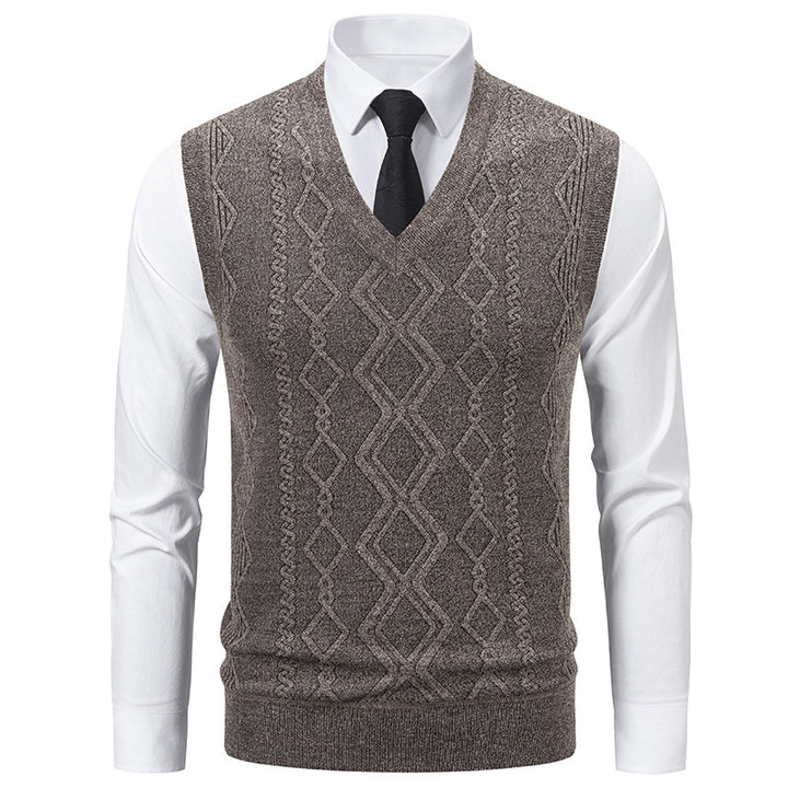 Men's knitted sweater with V-neck and textured cable pattern Lisslune