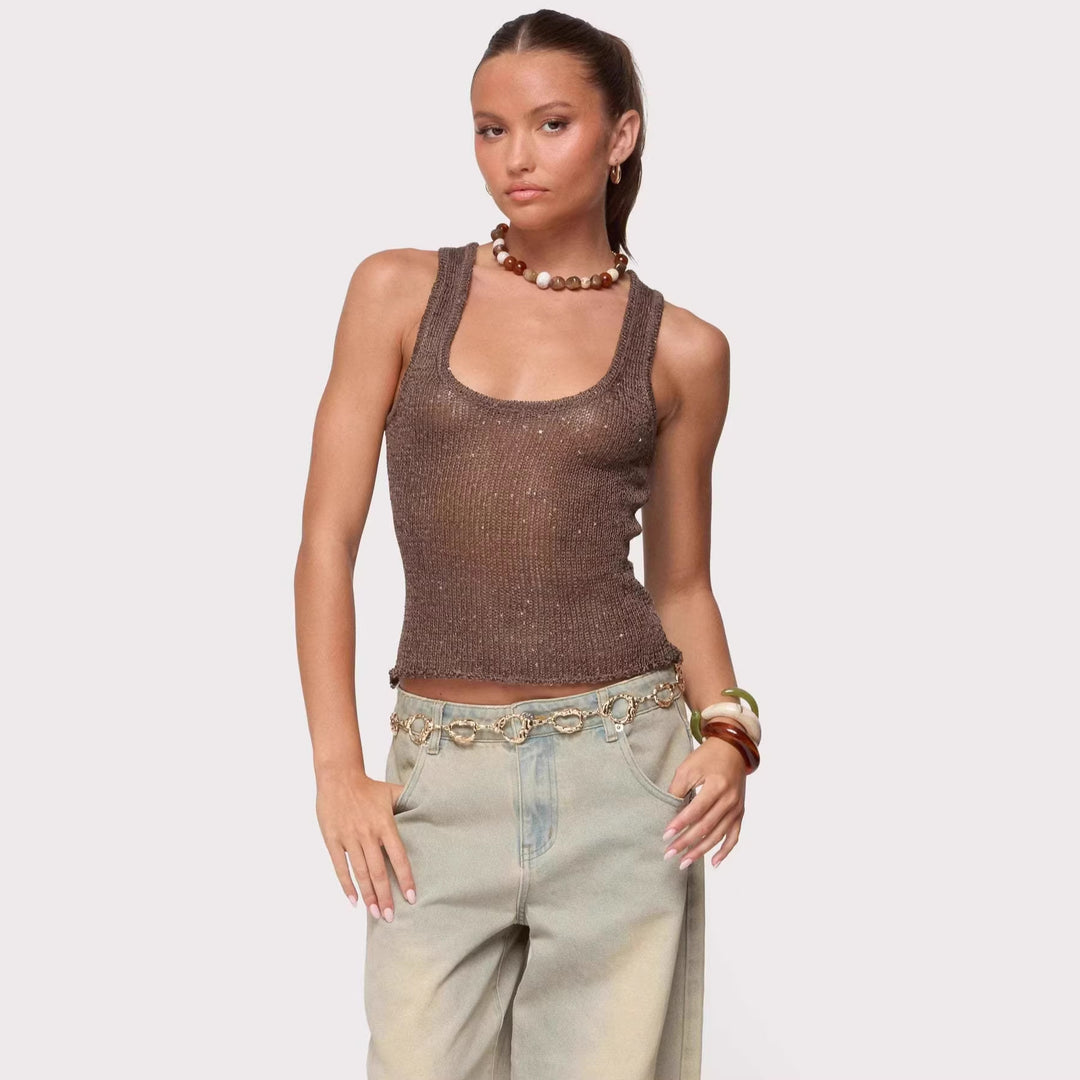Women’s Glamorous Glitter Tank Top Lisslune