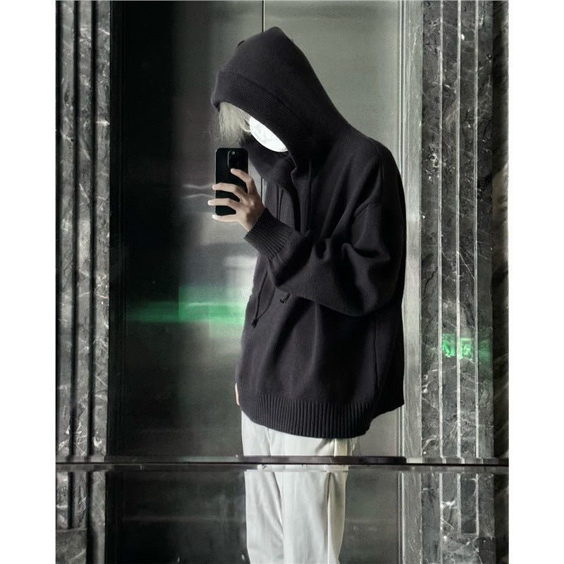 Men's casual hooded sweater with button placket and thicker knit structure Lisslune