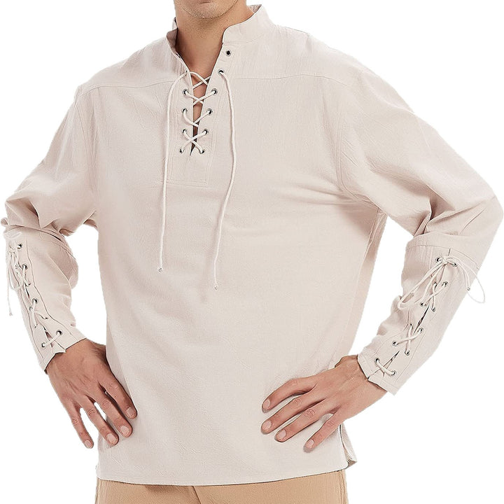 Men's long-sleeve hooded shirt with fashionable lacing and contrast stitching Lisslune
