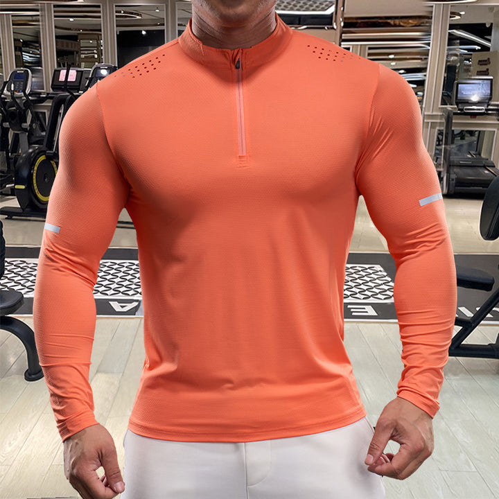 Men's Breathable Long Sleeve Functional Shirt with Stand-Up Collar Lisslune