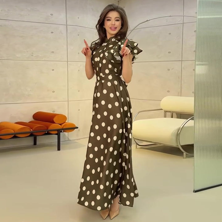 Women's maxi dress with voluminous ruffle details and polka dot pattern Lisslune