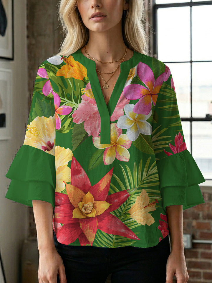 Women's blouse shirt with voluminous sleeves and floral pattern Lisslune