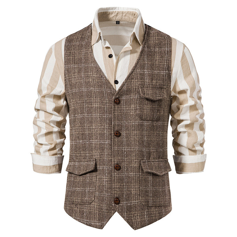 Men's waistcoat with check pattern and practical pockets Lisslune
