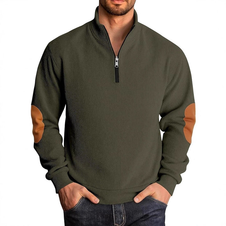 Men's knitted sweater with fashionable high collar and contrasting elbow patches Lisslune