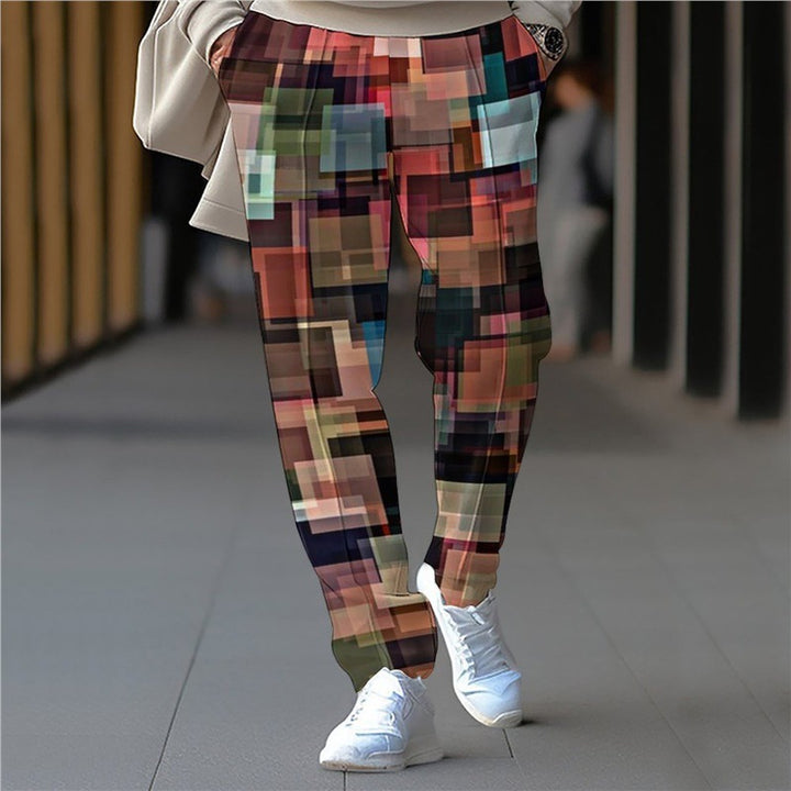 Men's leisure pants with geometric design and elastic waistband Lisslune