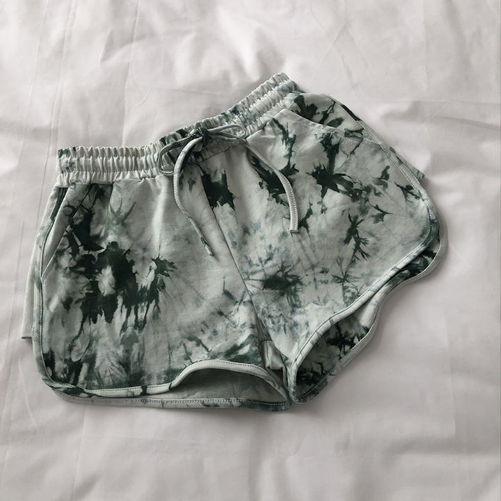 Women’s casual sweat shorts with trendy tie-dye design and practical side pockets