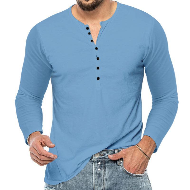 Men's long-sleeved Henley shirt with button placket and comfortable fit Lisslune