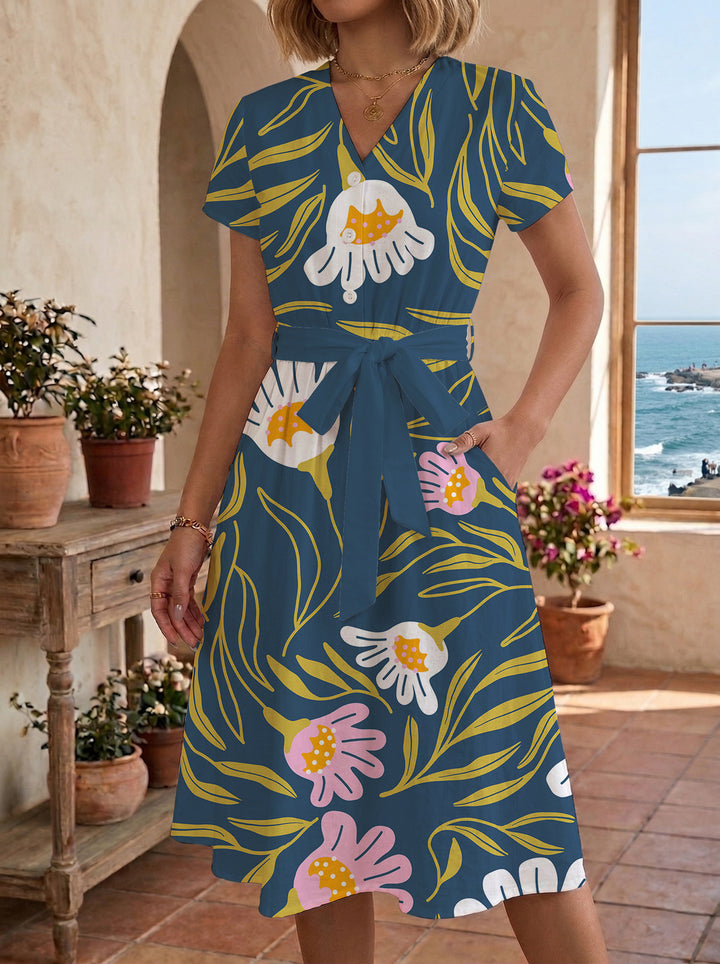 Women's casual dress with modern leopard print and adjustable belt Lisslune