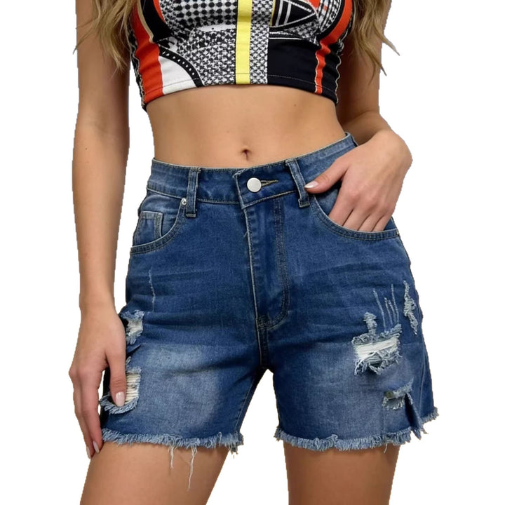 Women's destroyed denim shorts with casual cut and frayed edge Lisslune