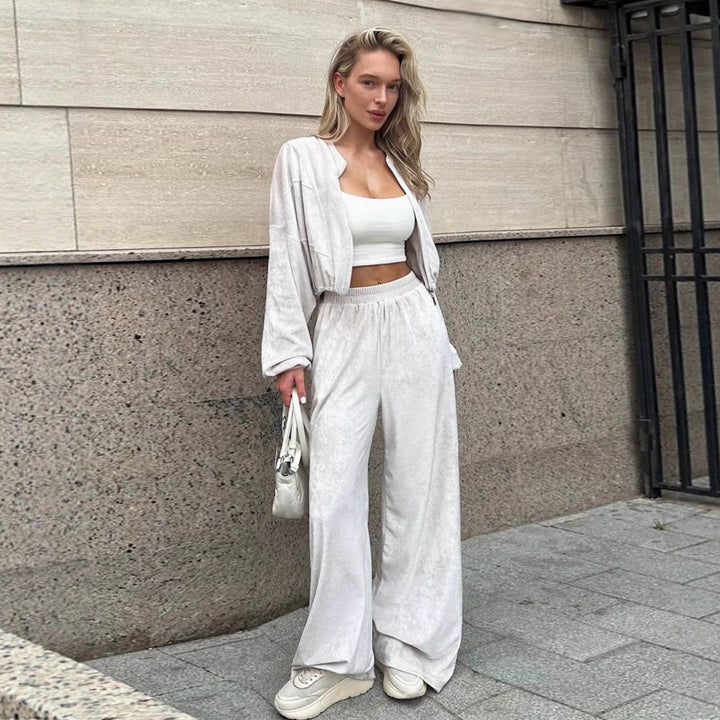 Women's sporty loungewear jacket with zipper and trendy wide-cut pants Lisslune