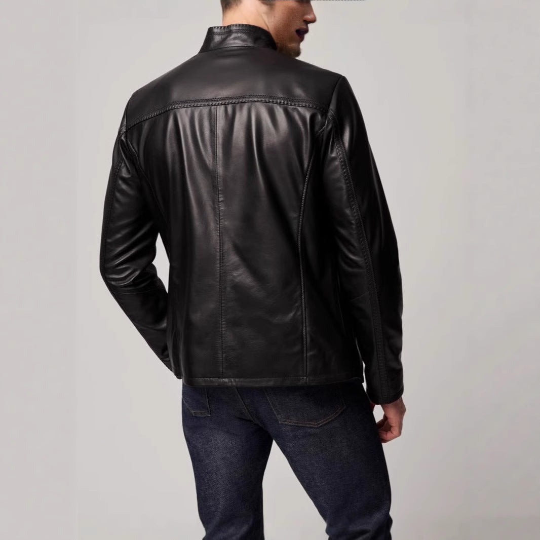 Men's elegant leather jacket with high collar and subtle details Lisslune