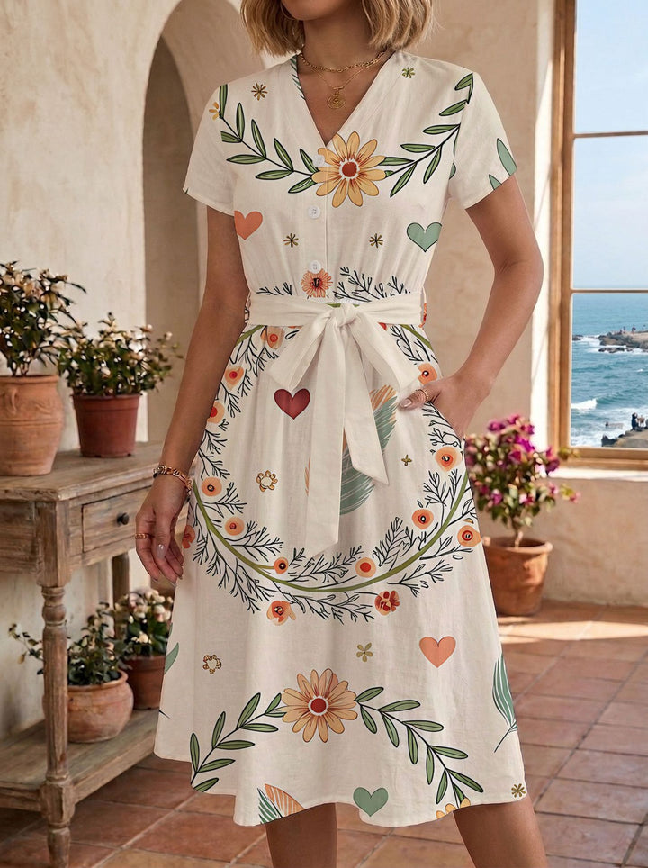 Women's casual maxi dress with adjustable knot and decorative check pattern Lisslune