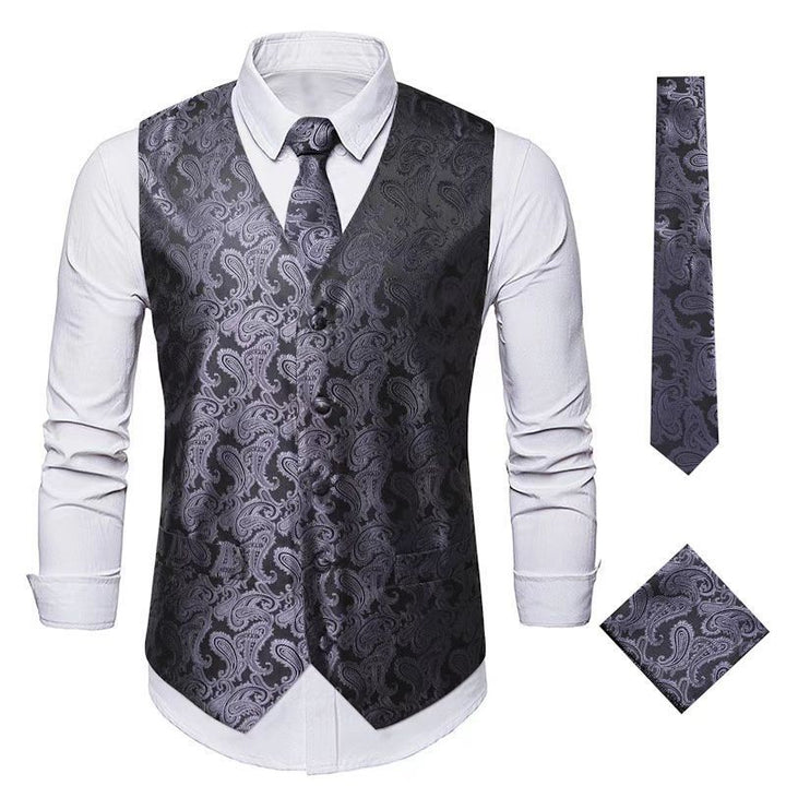 Men's elegant vest suit set with matching tie and pocket square Lisslune