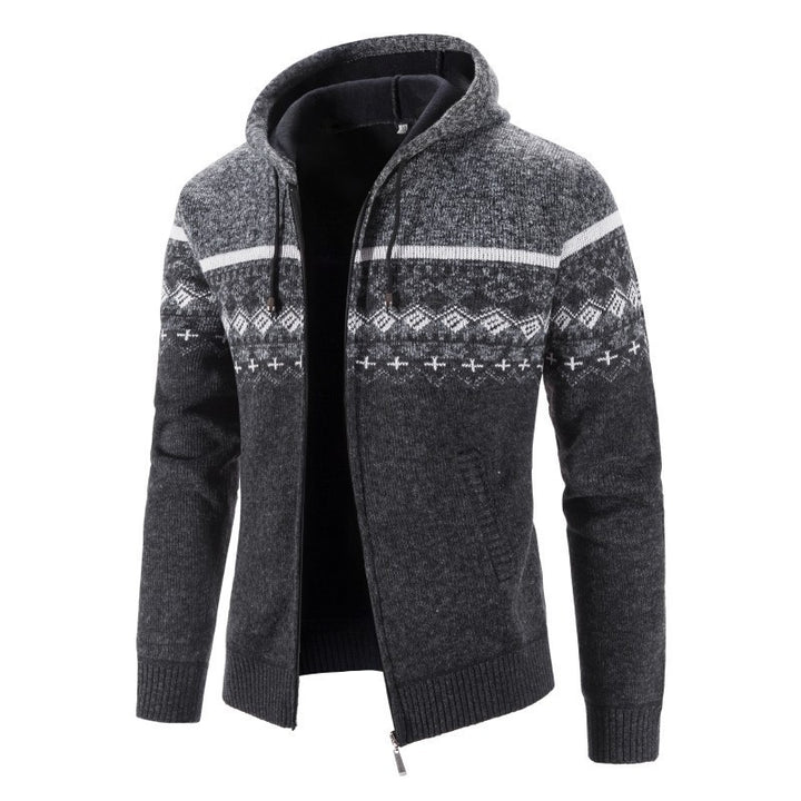 Men's cardigan with modern Norwegian pattern and high collar Lisslune