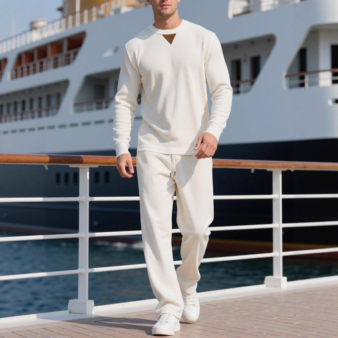 Men's casual long-sleeve set with textured fabric and fashionable accents Lisslune
