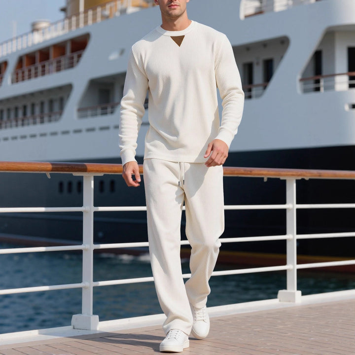 Men's casual long-sleeve set with textured fabric and fashionable accents Lisslune