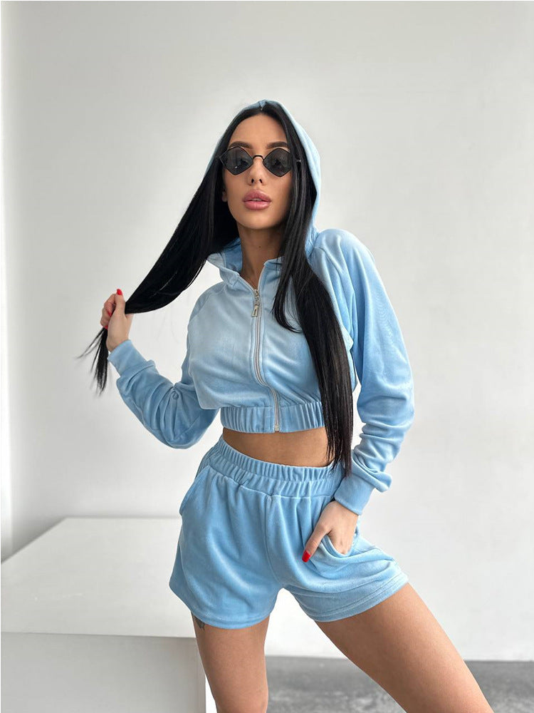 Women's sporty hoodie and shorts set with elastic waistband Lisslune