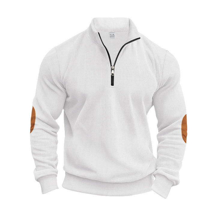 Men's Stand Collar Sweater with Zipper and Fashionable Elbow Patches Lisslune