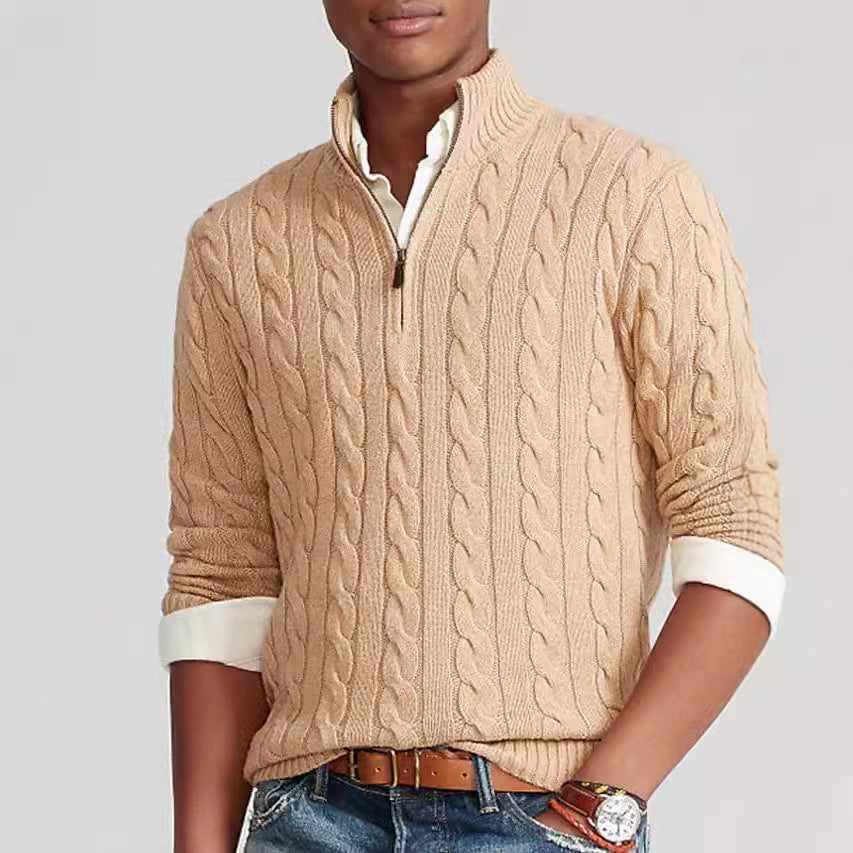 Men's elegant knit sweater with stand-up collar and half zipper Lisslune