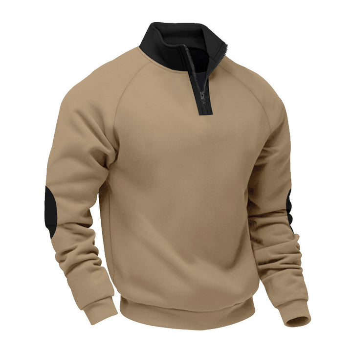 Men's sporty pullover with stand-up collar and practical zipper details Lisslune