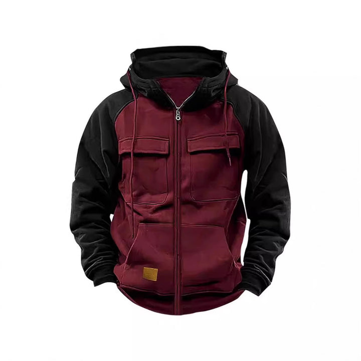 Men's hooded jacket with practical front utility pockets and high collar Lisslune